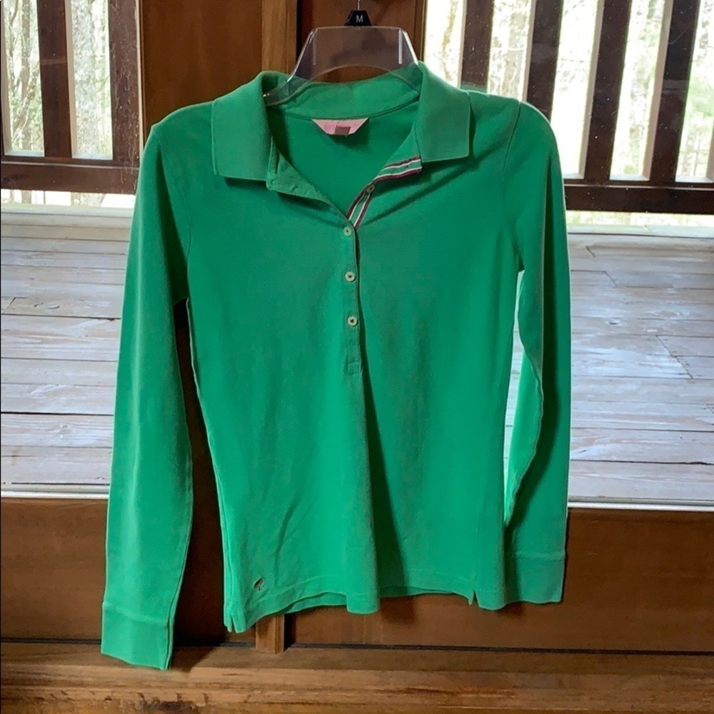 Lilly Pulitzer green long sleeve polo shirt Size Small